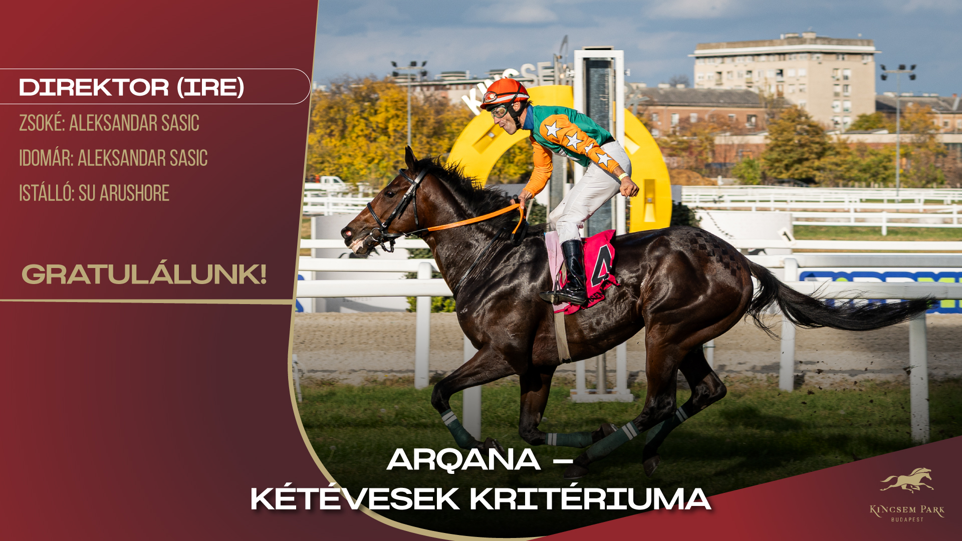 Arqana - Kétévesek Kritériuma Direktor (IRE) Zsoké: Aleksandar Sasic Idomár: Aleksandar Sasic Istálló: Su Arushore Gratulálunk!