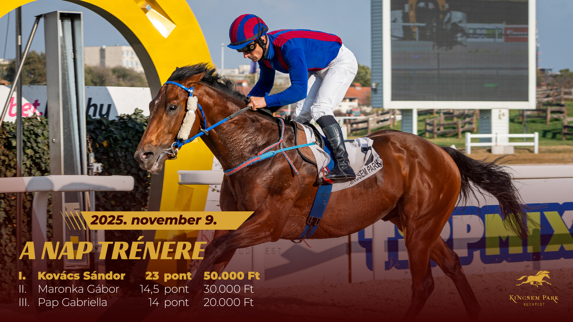 2025. november 9.A nap trénereI. Kovács Sándor 23 pont 50.000 FtII. Maronka Gábor 14,5 pont 30.000 FtIII. Pap Gabriella 14 pont 20.000 Ft