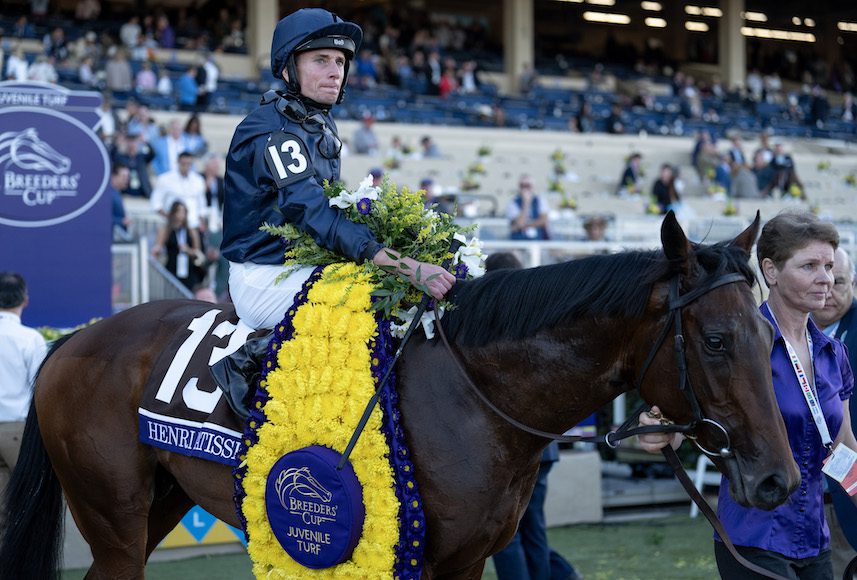Henri Matisse Breeders' Cup Juvenile Turf győzelmet követően. A nyeregben Ryan Moore. Forrás: hri.ie/racingpost